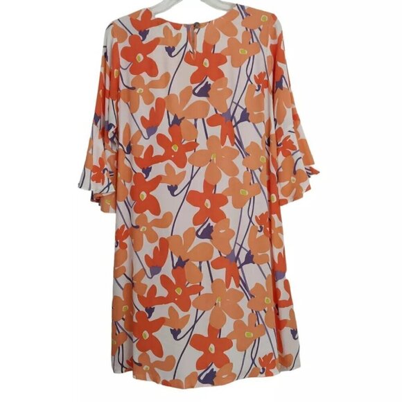 Mister Zimi Peggy Dress Size 8 Orange Floral Viscose Bell Sleeves Mod Summer - Picture 4 of 9